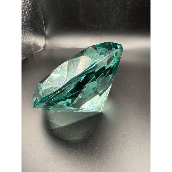 Large Heavy Faceted Green Crystal Paperweight 5 Inches Diameter - Picture 2 of 6